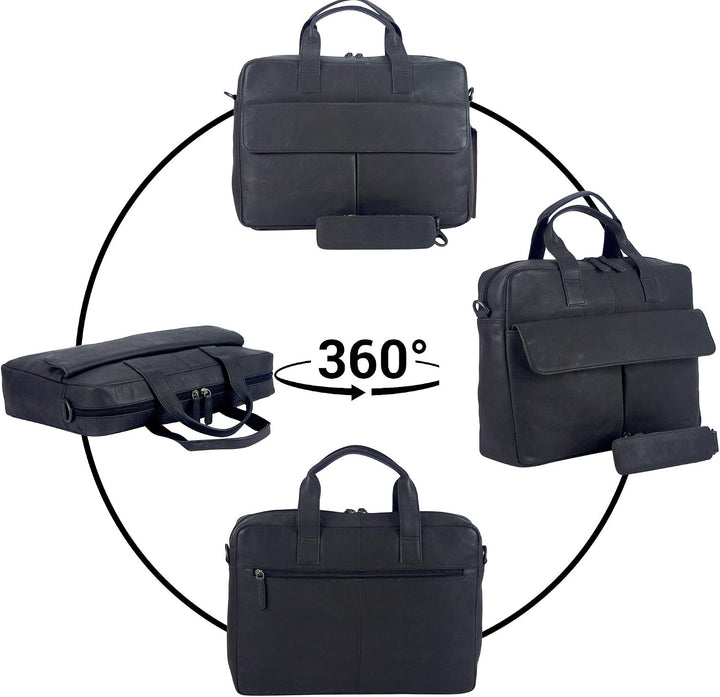 Sunsa Herren Leder Laptop Tasche, 14 Zoll Business Aktentasche. Schwarze grosse Handtasche Notebookt