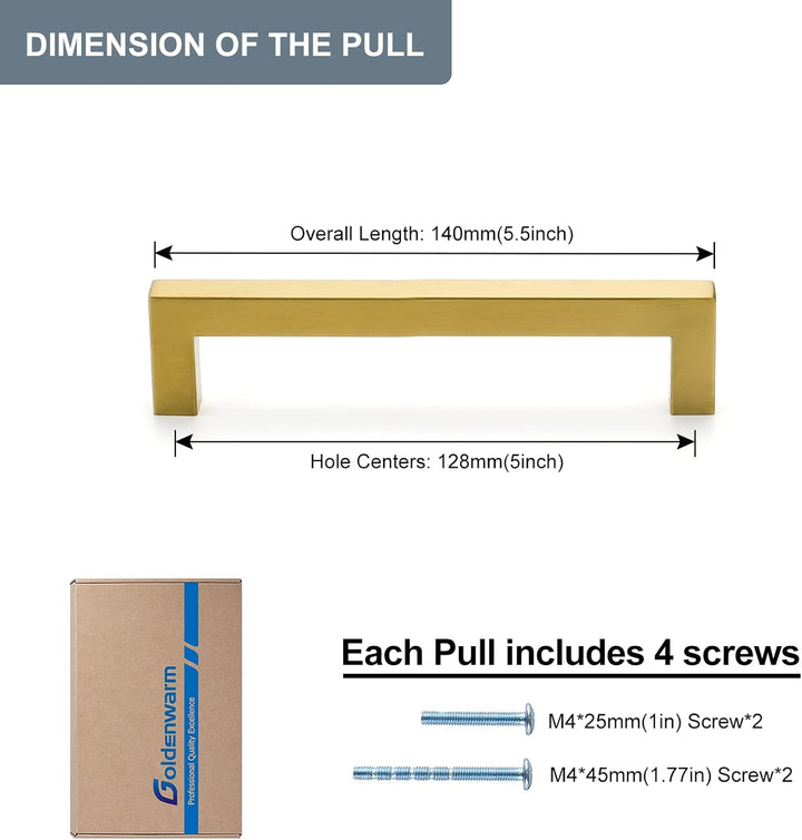 goldenwarm 5 Stück Möbelgriffe Gold Möbelgriffe 128mm Lochabstand Gold Küchenschrank Griffe Gold Sch