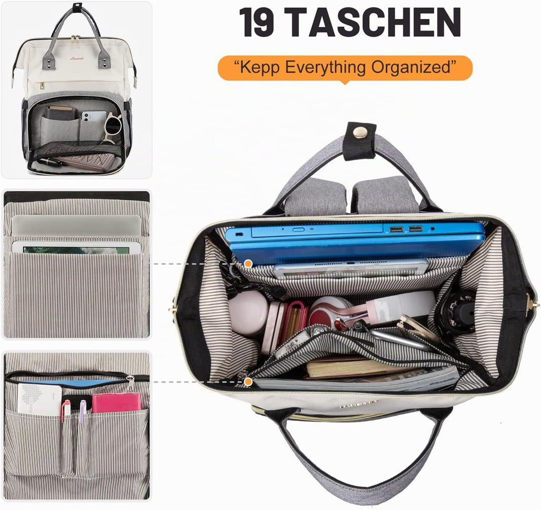LOVEVOOK Laptop Rucksack Damen 15,6 Zoll, Gross Schulrucksack Teenager, Rucksack Handgepäck, Wasserd