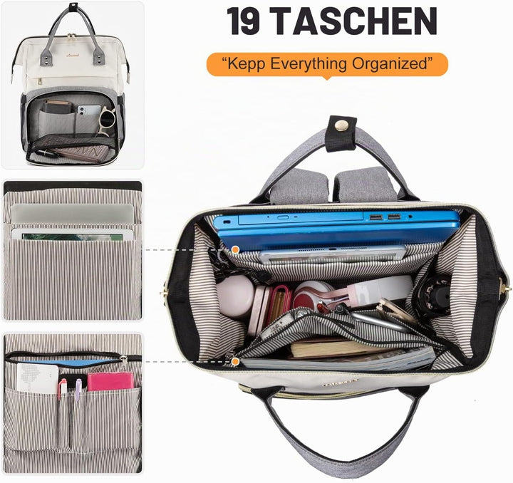 LOVEVOOK Laptop Rucksack Damen 15,6 Zoll, Gross Schulrucksack Teenager, Rucksack Handgepäck, Wasserd