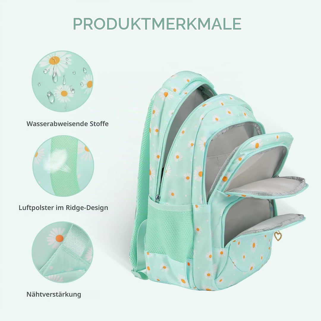 SIVENKE Schulrucksack Mädchen Teenager Damen Schultasche Rucksack Set Gänseblümchen Schulranzen für