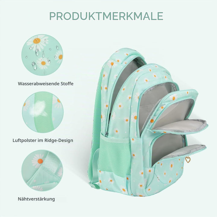 SIVENKE Schulrucksack Mädchen Teenager Damen Schultasche Rucksack Set Gänseblümchen Schulranzen für