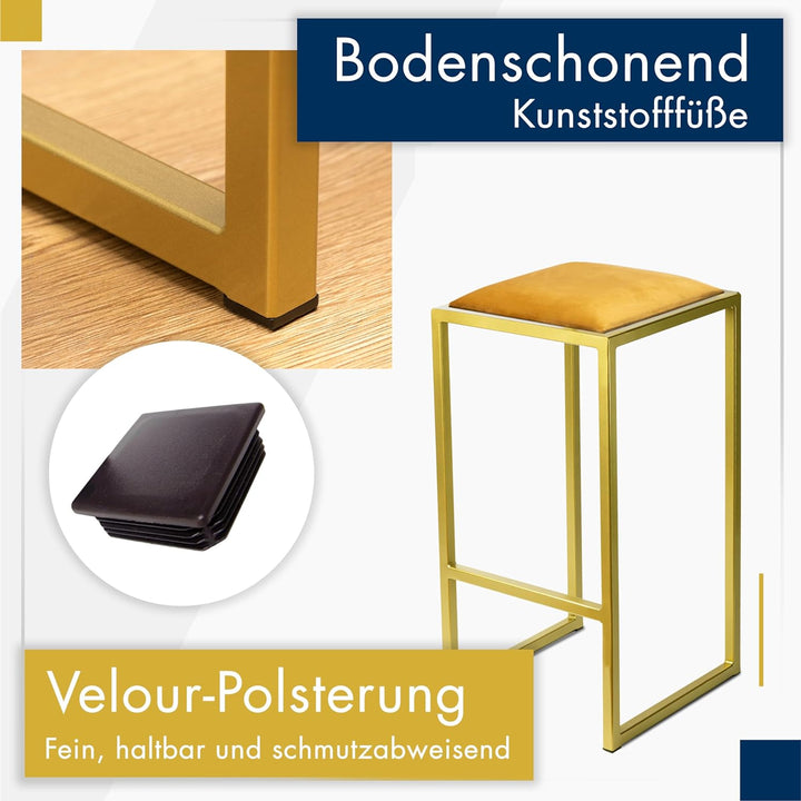 FERRO modern design Barhocker Gold ohne Lehne 64 cm - Metal Barstuhl mit Gepolstertem Sitz - Loft St