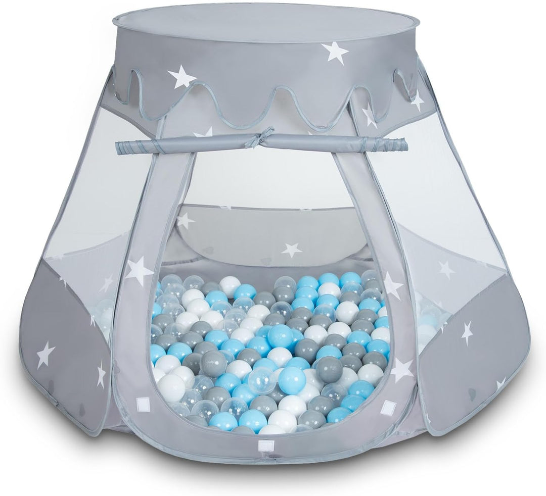 Selonis Baby Spielzelt Mit Plastikbällen Zelt 105X90cm/200 Bälle Plastikkugel Kinder, Grau:Grau-Weis