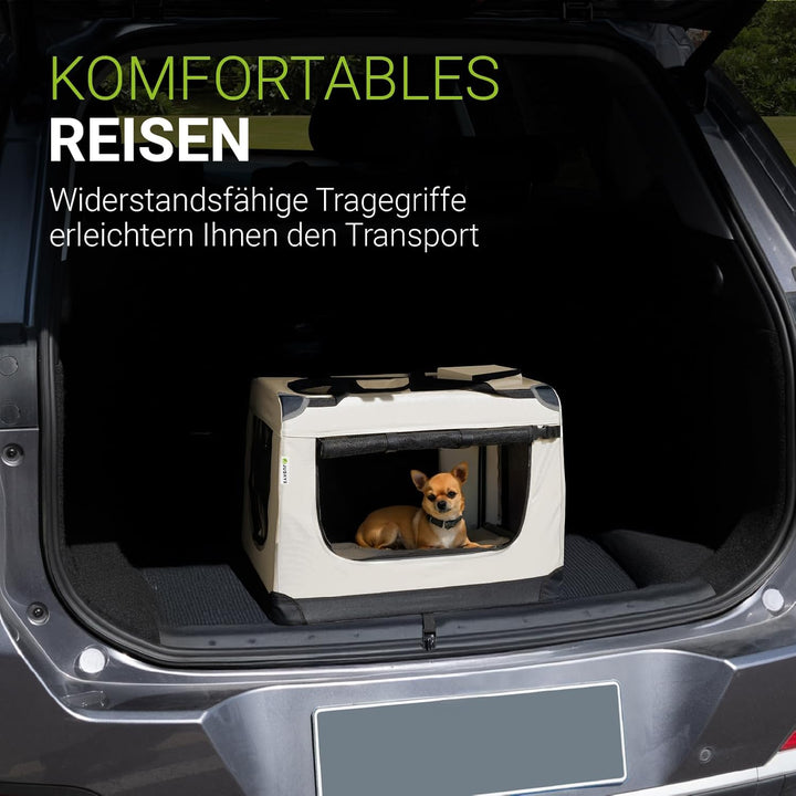 Juskys Hundetransportbox Lassie S faltbar & tragbar 34x50x36 cm mit Decke, Tasche & Griffen - Faltba