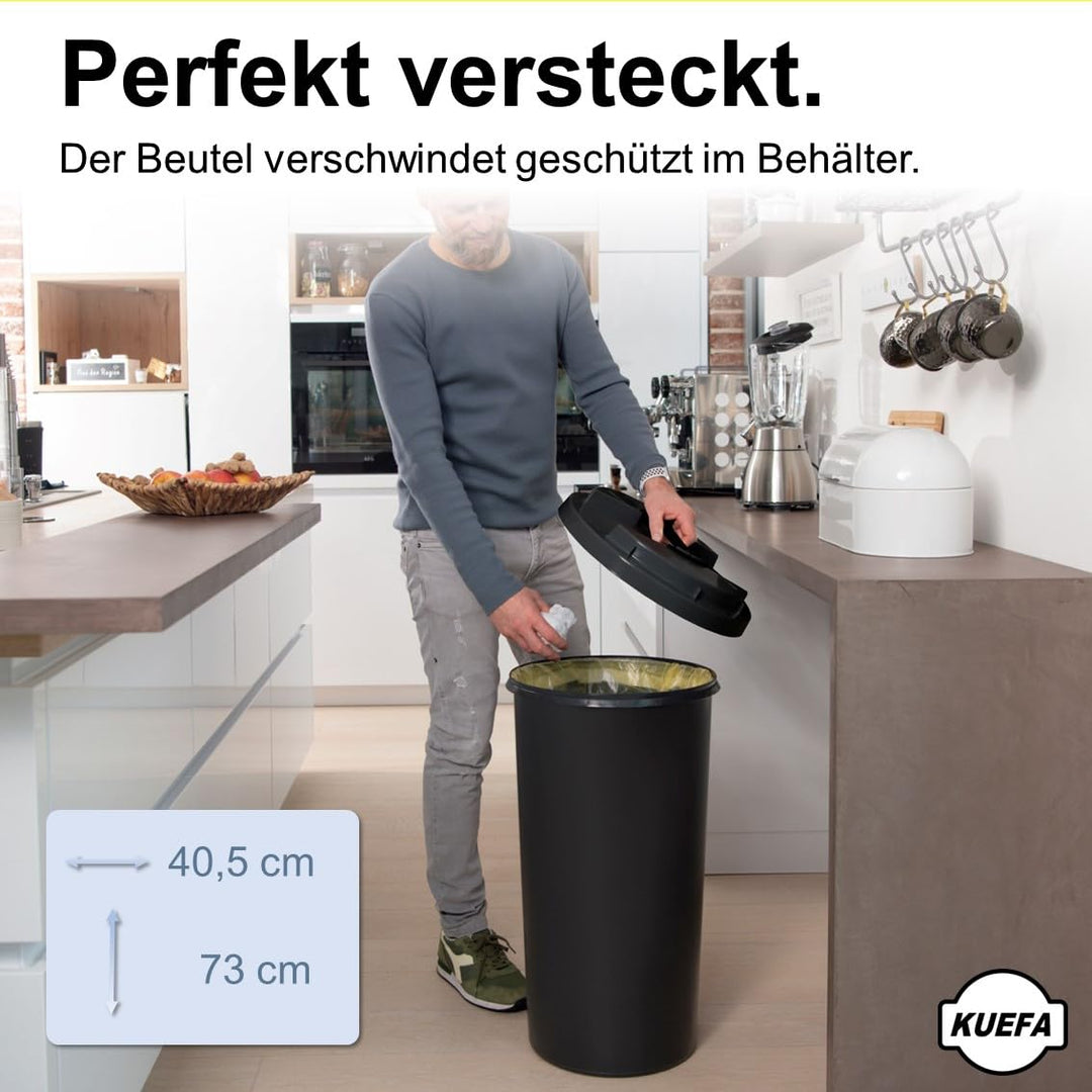 KUEFA BSC 60L Mülleimer, Müllsackständer, Gelber Sack Ständer inkl. Klemm-Ring für Müllbeutel, extra