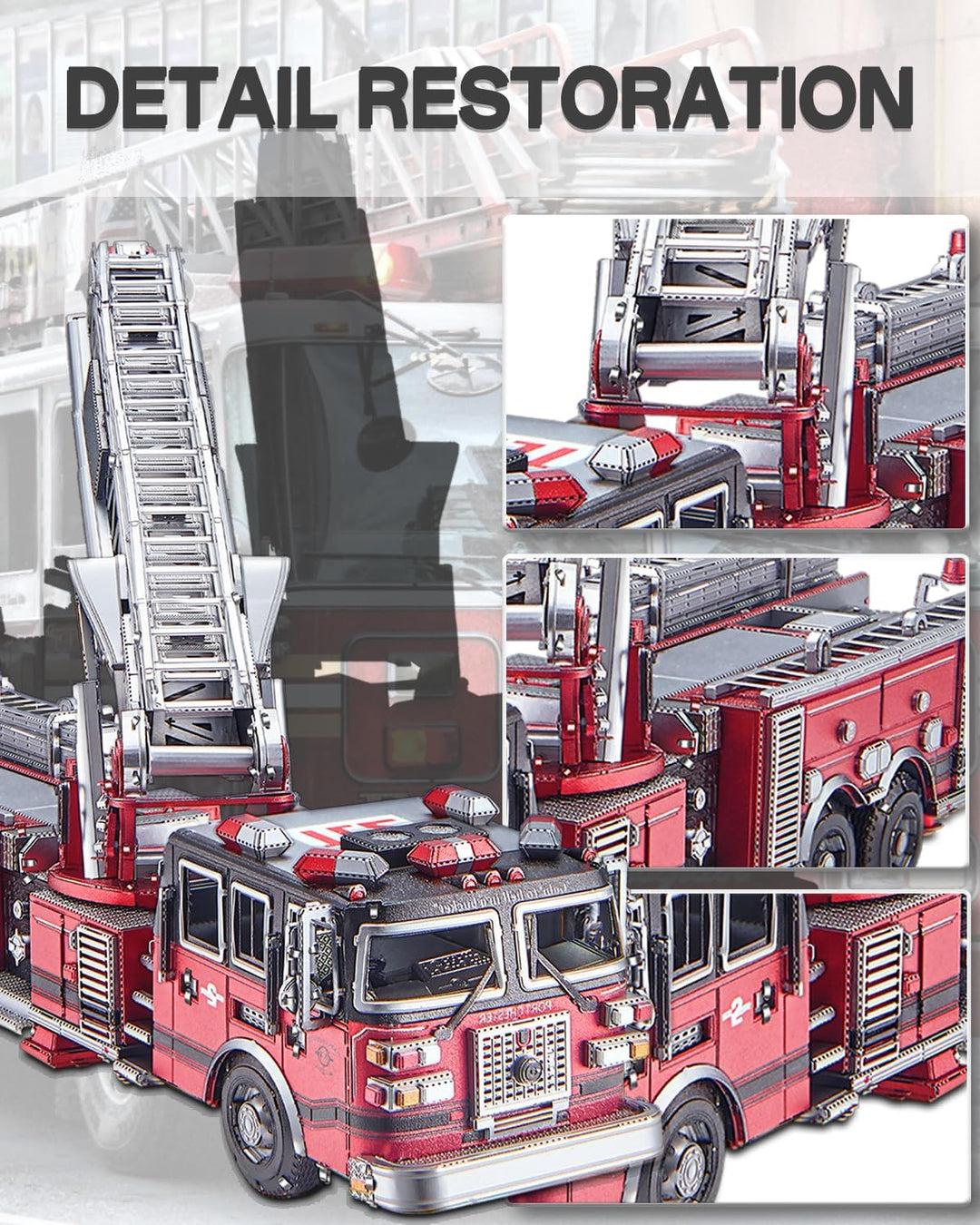 Piececool 3D Puzzle Metall Leiter Truck, Klassische Transport Feuerwehrauto Handwerk Modellbausätze