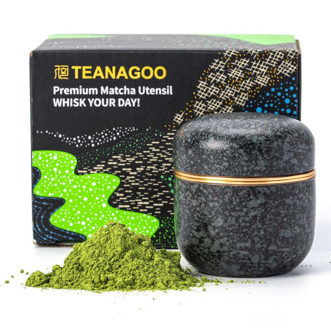 TEANAGOO Keramik-Matcha-Tee-Behälter | Tragbarer Mini-Matcha-Aufbewahrungsbehälter mit Aluminiumlegi