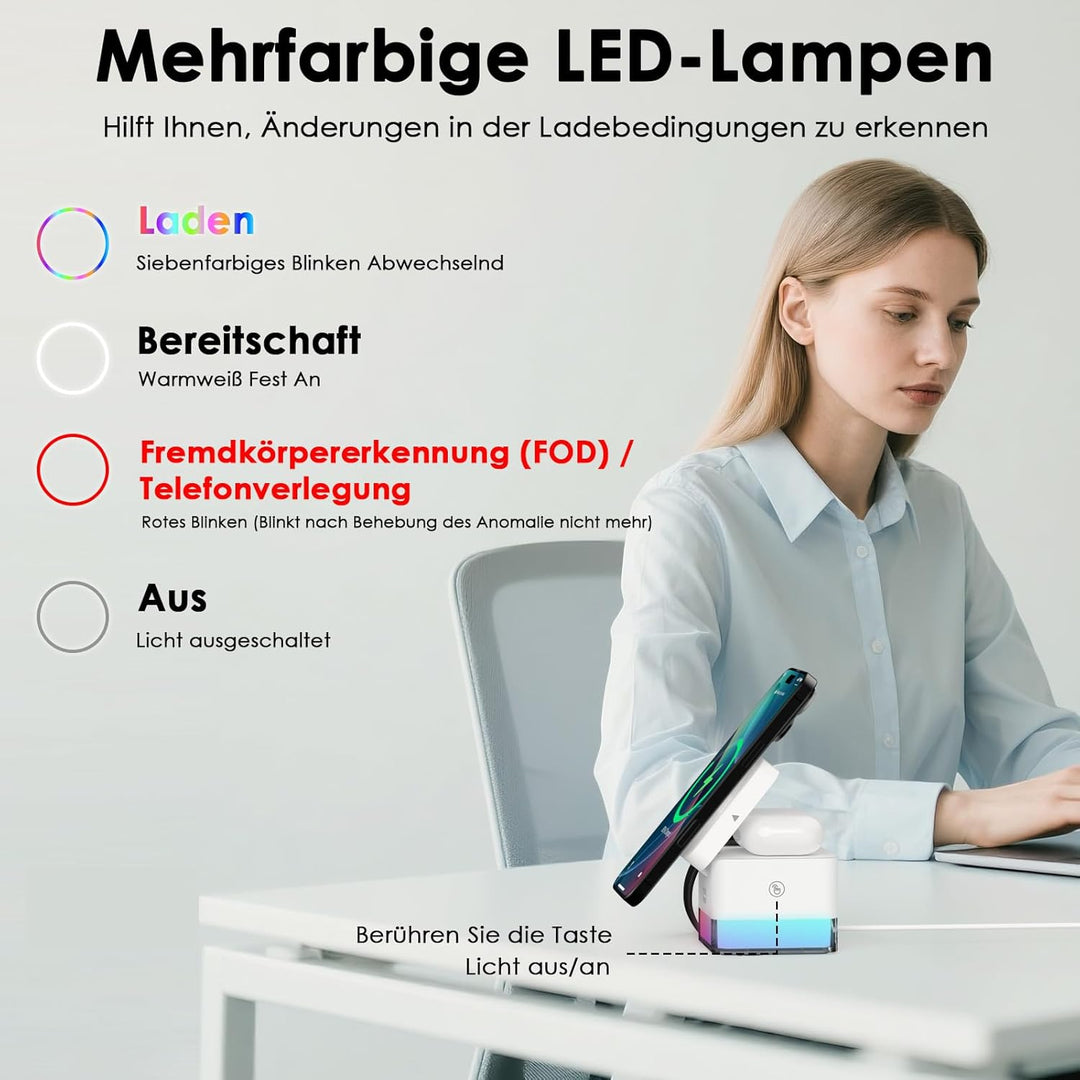 Minthouz Kabellose 3-in-1-Würfel-Ladestation,15W Schnelles Qi-zertifiziertes Drahtloses Ladehalter m