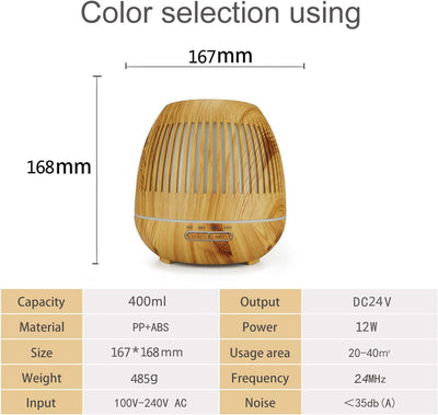 Luftbefeuchter Aroma Diffuser für Duftöle | Fernbedienung + Zeitschaltuhr | 400ml | Duftlampe Aromat