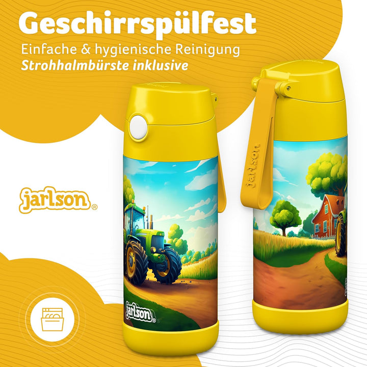 Jarlson® Trinkflasche Kinder Edelstahl Charli [MIT STROHHALM] - Thermosflasche Auslaufsicher - Therm