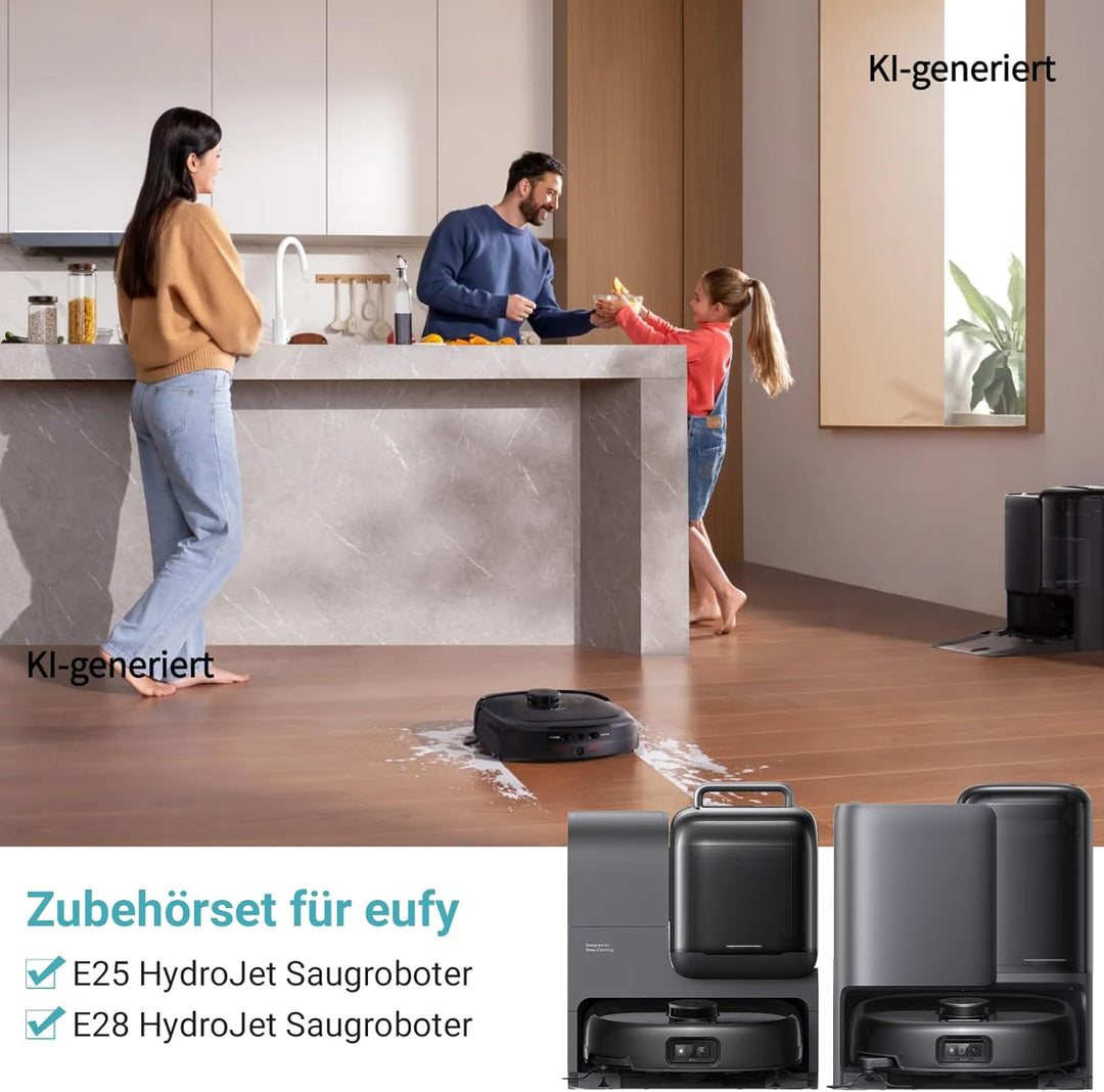 26 Stück Ersatzteileset für eufy E25 / E28,1 Paar Hauptbürsten, 2 Roller-Wischtücher, 4 rechte Seite