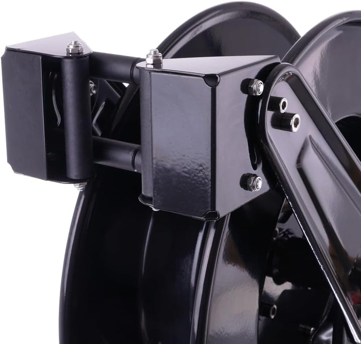 TECHKAR Automatischer Schlauchaufroller + 15m Schlauch DN8 + Schlauchverbinder, für Hochdruckgeräte,