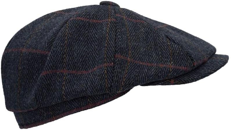 WALKER AND HAWKES - Unisex Bakerboy-Ballonmütze aus Tweed - 8-Panel-Konstruktion S Blauer Tweed, S B