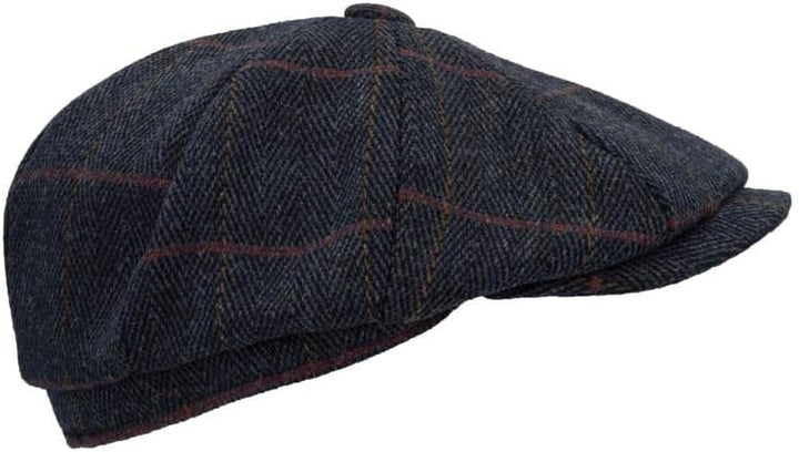 WALKER AND HAWKES - Unisex Bakerboy-Ballonmütze aus Tweed - 8-Panel-Konstruktion S Blauer Tweed, S B
