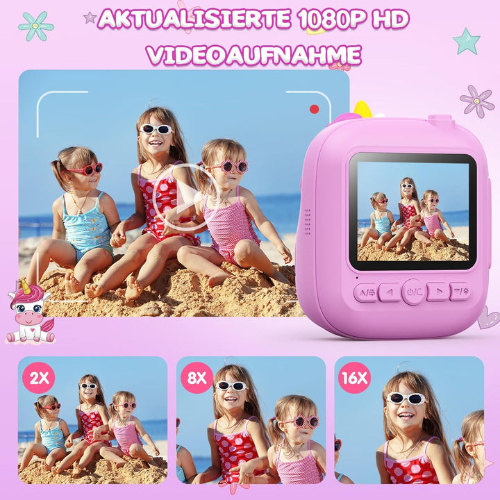 CAMCLID Kinderkamera Sofortbildkamera, 2,4 Zoll Sofortbildkamera Kinder mit 32G TF Karte und Fotopap