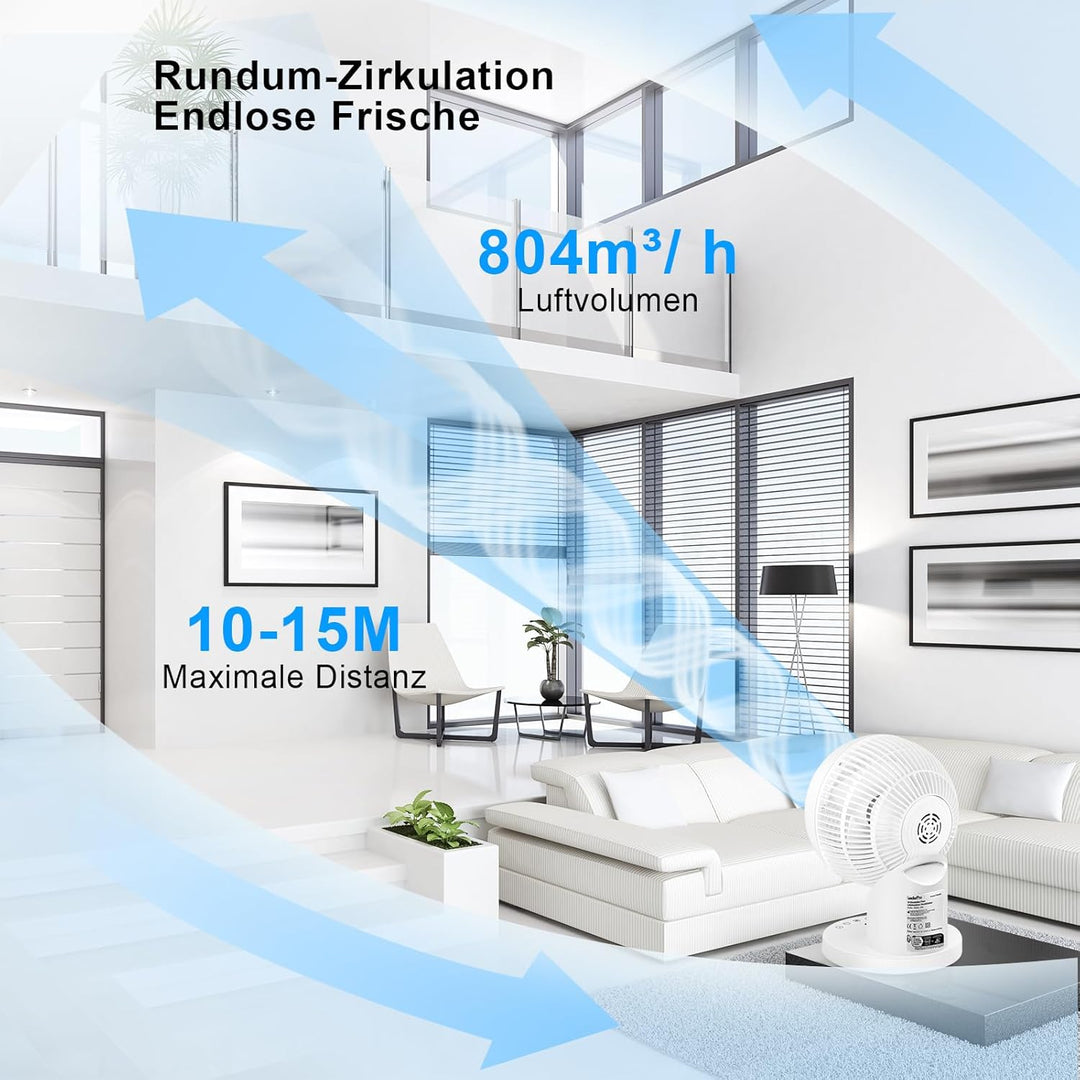 Tischventilator mit Fernbedienung - 32W Leiser Ventilator mit 4 Geschwindigkeitsstufen, 8h Timer, 70
