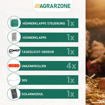 Agrarzone automatische Solar, Leicht, Hühnertür Hühnerklappe ohne Schieber | Türöffner Hühnerstall m