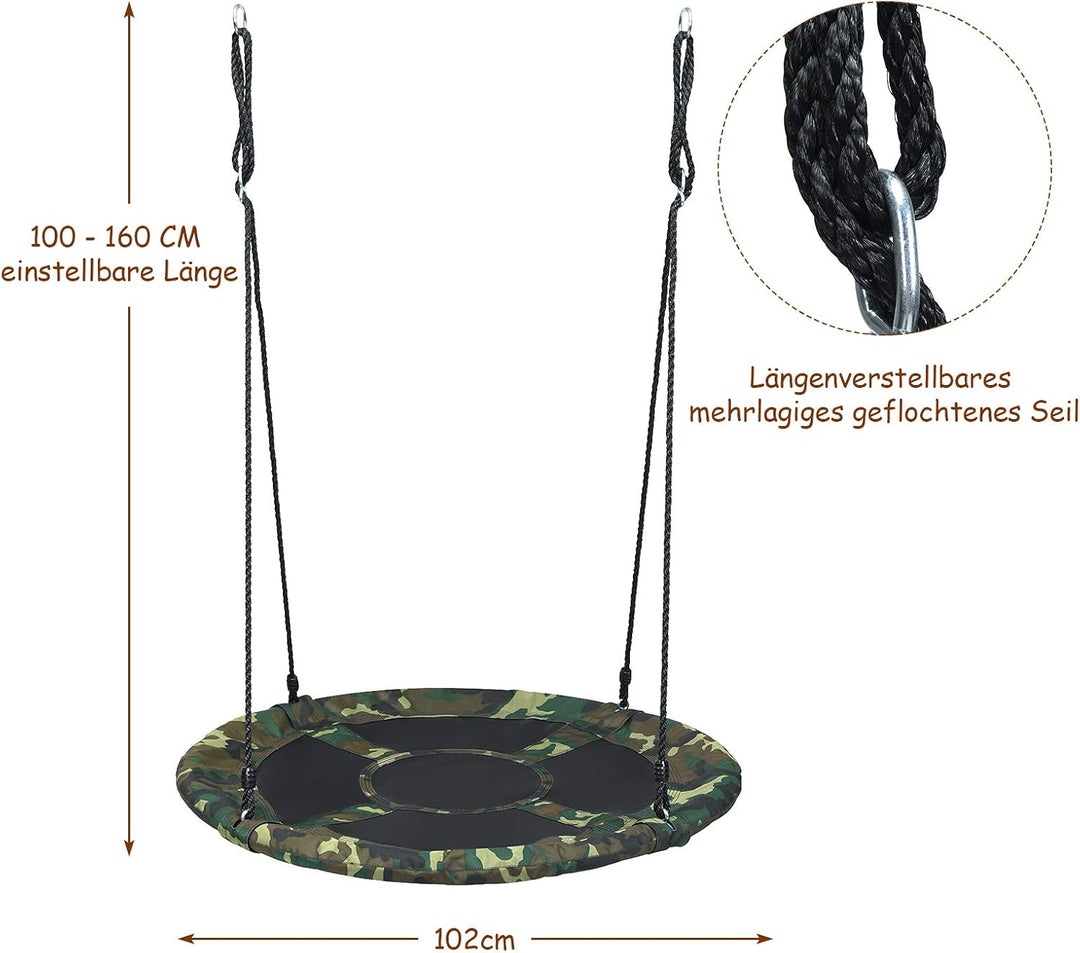 COSTWAY Ø100cm Nestschaukel Kinderschaukel, Rundschaukel 100-160cm Seil, Tellerschaukel 150kg Tragkr