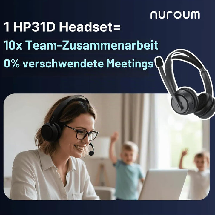 Nuroum HP31D(3rd Gen) Bluetooth Headset mit Mikrofon Wireless, AI Rauschunterdrückung für Anrufe/45H