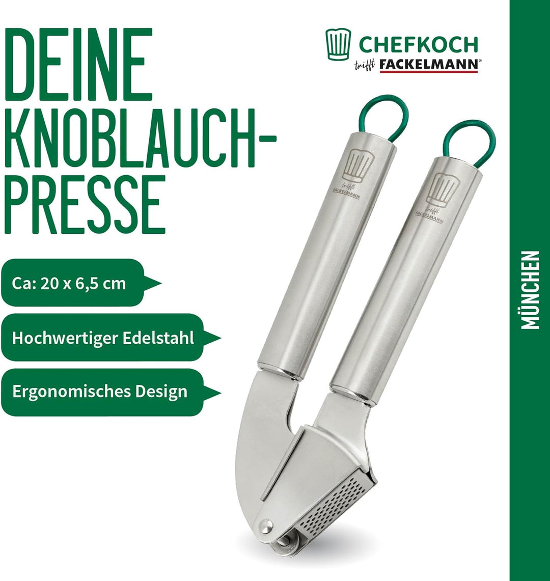 Chefkoch trifft Fackelmann – Premium Knoblauchpresse aus hochwertigem Edelstahl, ergonomisches Desig