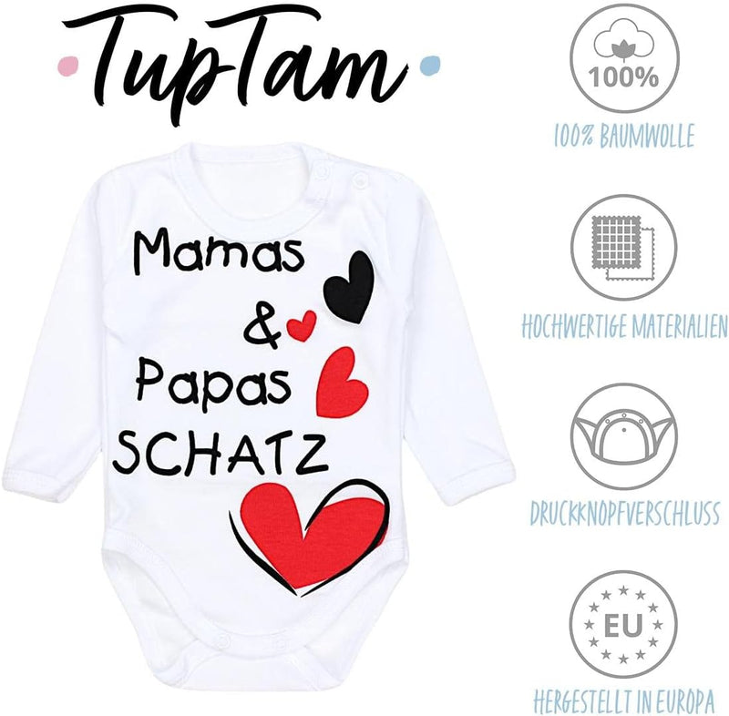 TupTam Unisex Baby Langarm-Body mit Aufdruck 5er Set 50 Mamas Papas Schatz Weiss Elefant Ecru Teddy