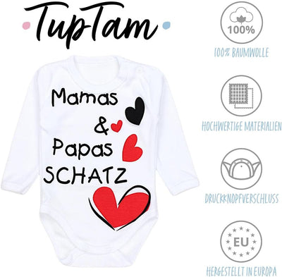 TupTam Unisex Baby Langarm-Body mit Aufdruck 5er Set 56 Mamas Papas Schatz Weiss Elefant Ecru Teddy