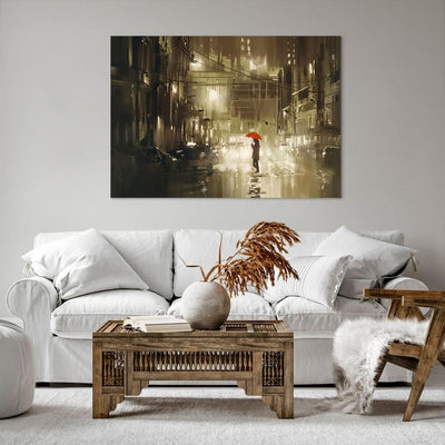 Bilder auf Leinwand 100x70cm Leinwandbild Illustration Katastrophe Städtische Strasse Regen Gross Wa