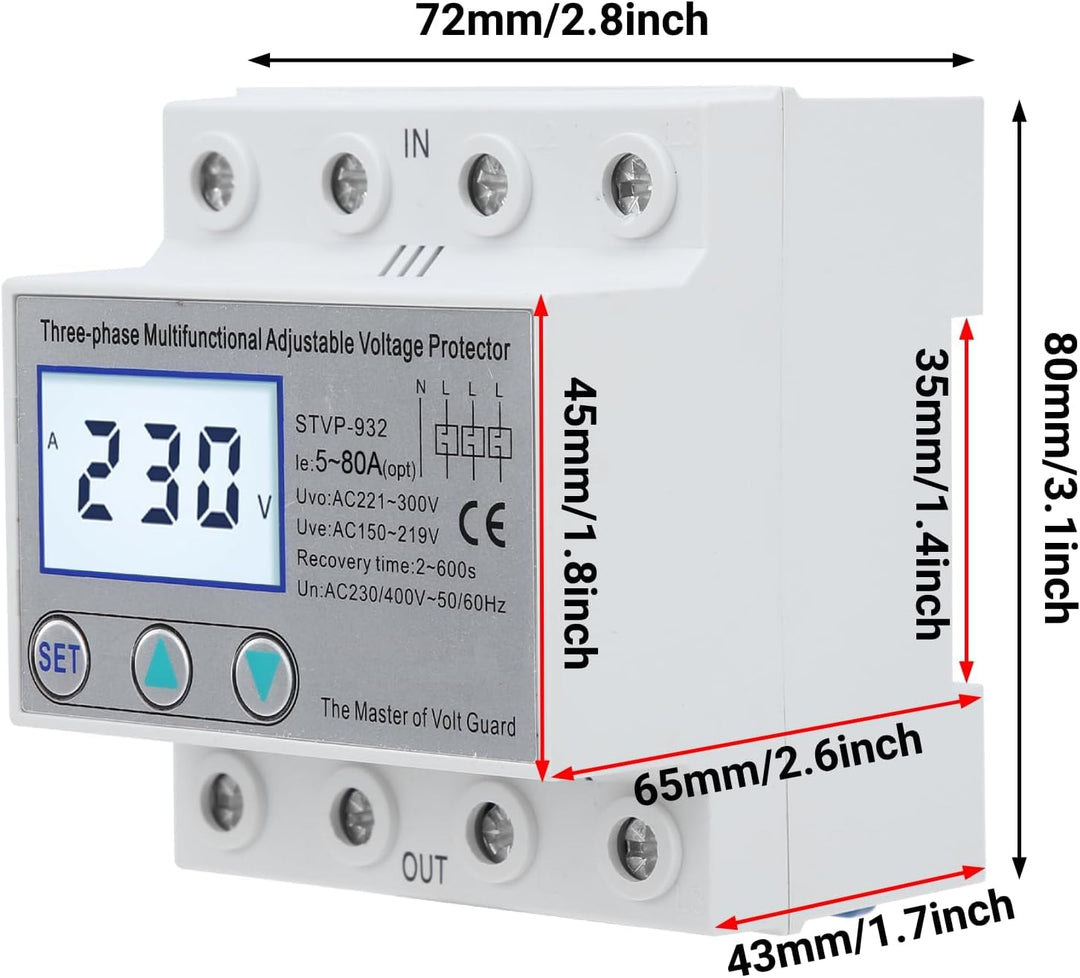 Überspannungsschutz, Einstellbarer Spannungsschutz STVP-932 230V/400V AC 3-Phasen-LCD-Multifunktions
