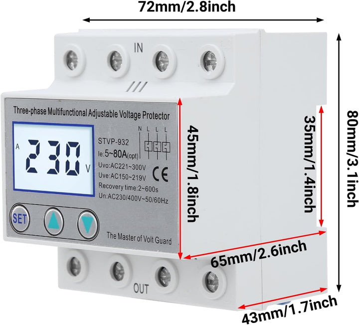 Überspannungsschutz, Einstellbarer Spannungsschutz STVP-932 230V/400V AC 3-Phasen-LCD-Multifunktions