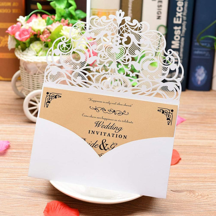 CYSKY Hochzeit Einladungskarte 50 Pack Laser Cut Rechteck Einladungen Kit mit leerem bedruckbarem Pa