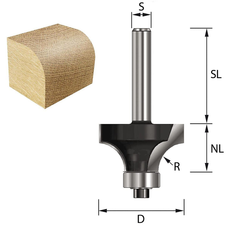 ENT Abrundfräser HW mit Kugellager S6x32 R6 D24,7x12,7mm R=6 / D=24,7 / NL=12,7, R=6 / D=24,7 / NL=1