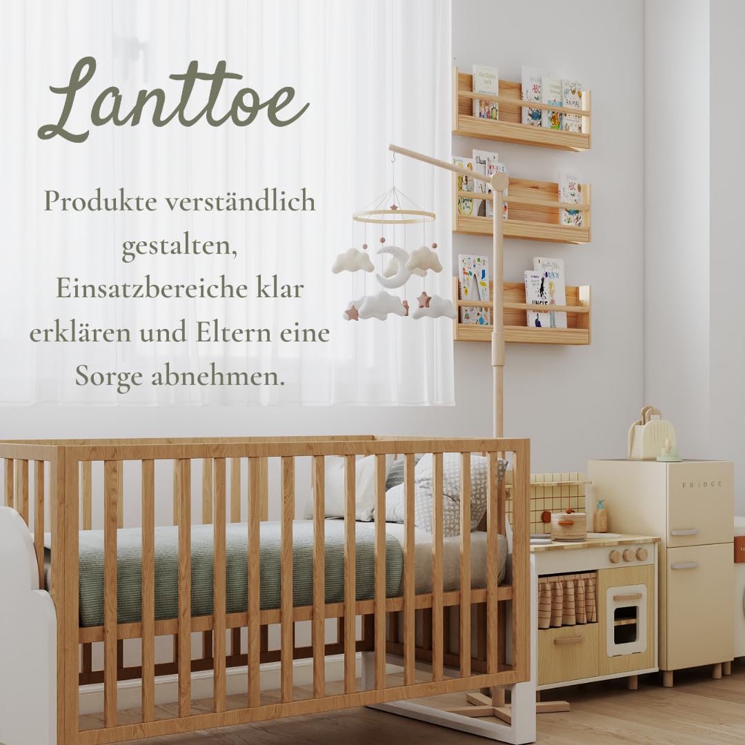 Baby Mobile für Babybett, Kuschelmond Filz Mobile Baby mit weichen Teddy-Elementen, handgemachtes Mo