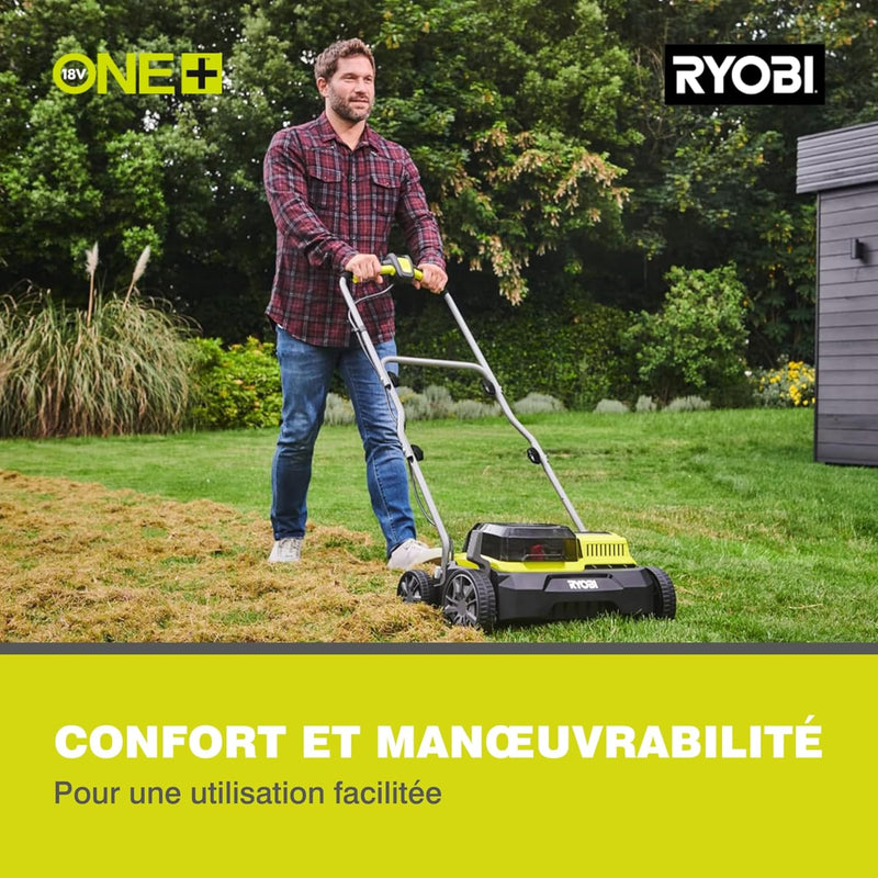 RYOBI 18V ONE+ Brushless Akku-Vertikutierer RY18SFX35A-0 (Arbeitsbreite 35 cm, 4-stufige Tiefeneinst