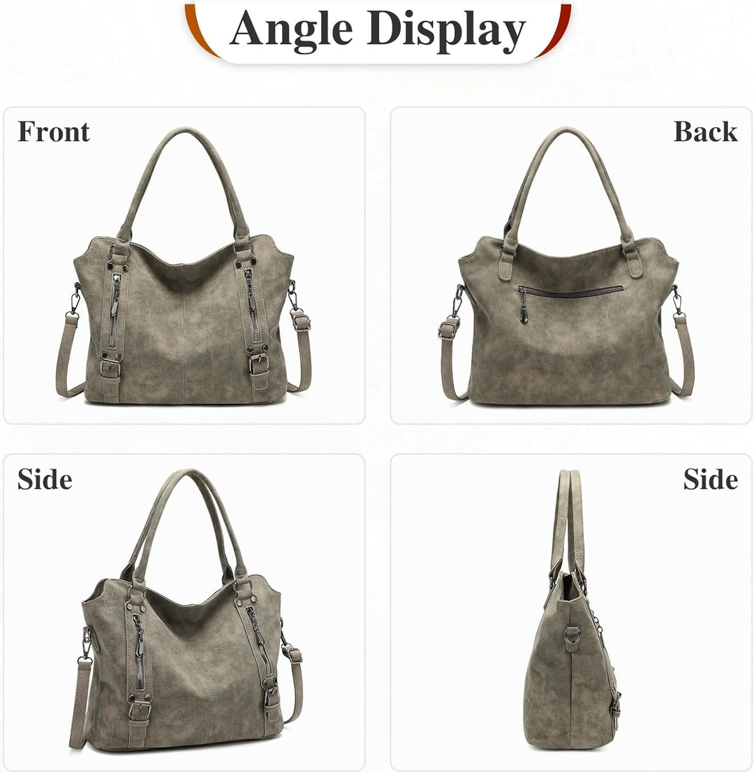 VINBAGGE Damen Handtasche PU Leder Henkeltasche Shopper Tasche Vintage Weiches Umhängetasche Schulte