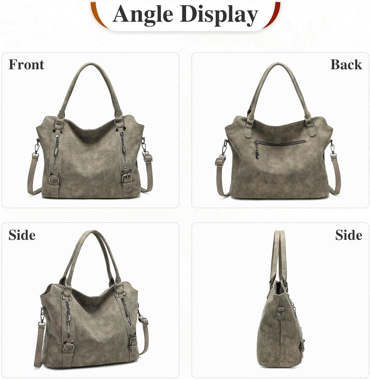 VINBAGGE Damen Handtasche PU Leder Henkeltasche Shopper Tasche Vintage Weiches Umhängetasche Schulte