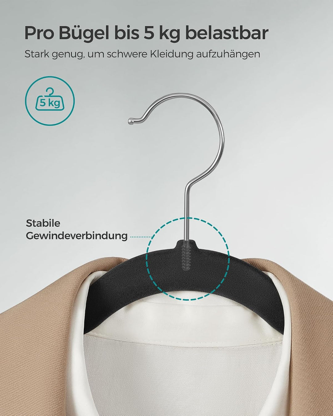 SONGMICS Kleiderbügel Samt, 100er Set, Bügel, rutschfest, mit Einkerbungen im Schulterbereich, Steg