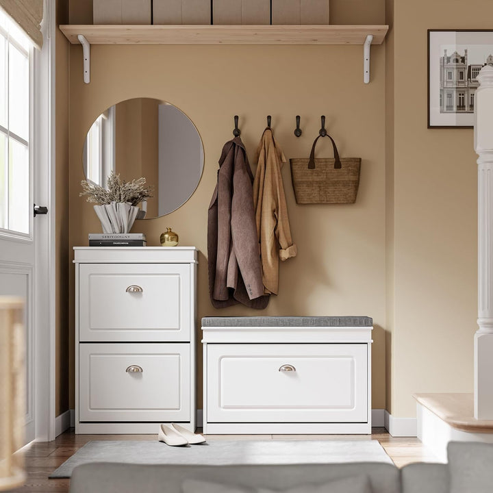 SoBuy Schuhbank mit Sitzkissen und Stauraum Schuhschrank mit Klappe, Schuhregal schmal platzsparende