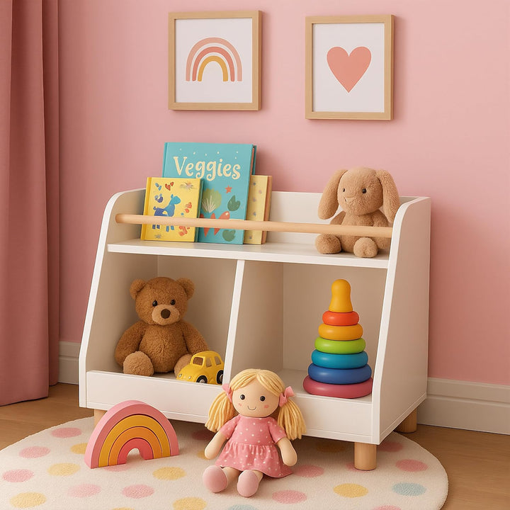 Relaxdays Kinderregal klein, 2 offene Fächer, grosse Ablage, HxBxT: 52 x 72 x 38 cm, Spielzeugregal,