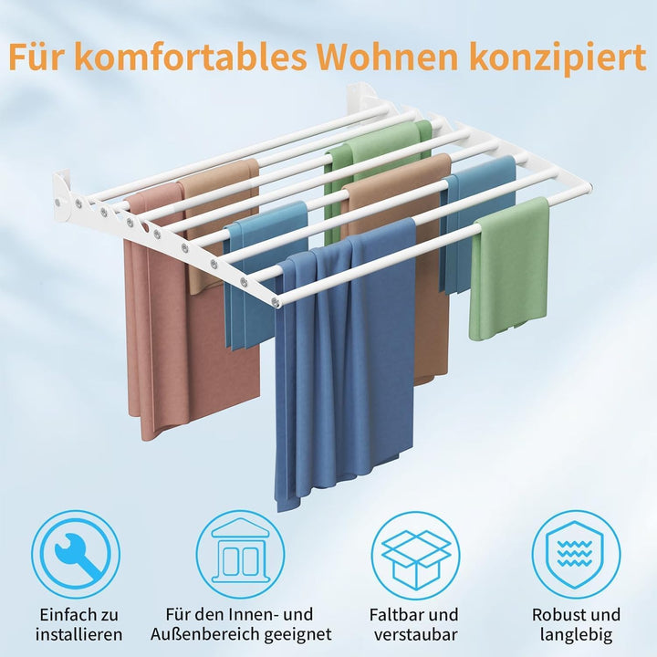 Innotic Wäscheständer Wandmontage Klappbar, Platzsparend, 60cm | Rostfrei, Wasserdicht, Wandwäschetr