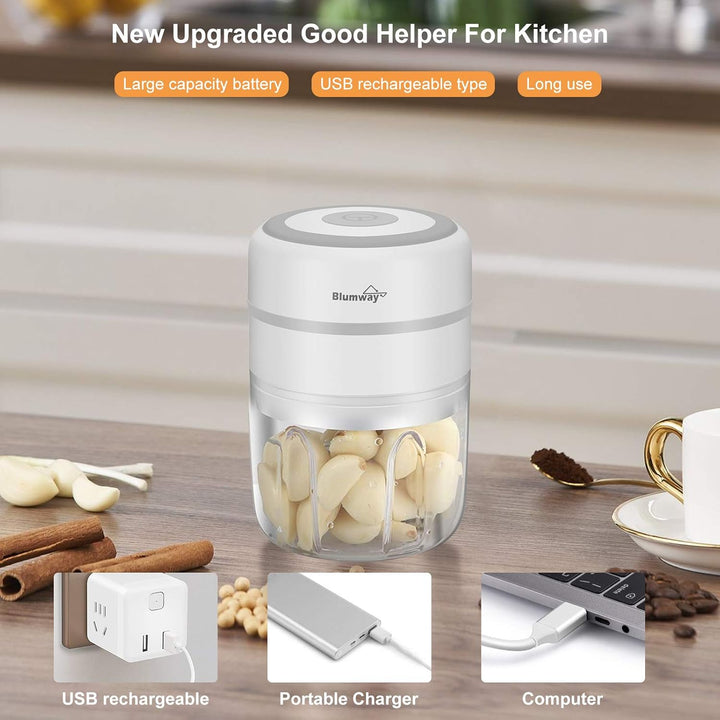 BlumWay Mini Zwiebelschneider, 250ML Mini Knoblauchhacker Gemüsezerkleinerer Elektrisch Zerkleinerer
