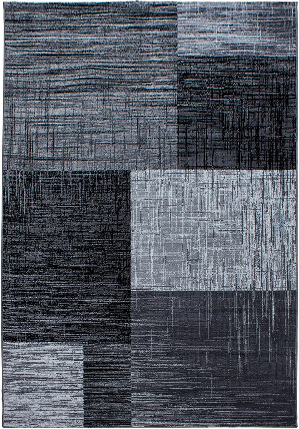 Carpetsale24 Teppich Wohnzimmer Abstrakt Kariert Design Schwarz Meliert 240 x 340 cm - Kurzflor Tepp