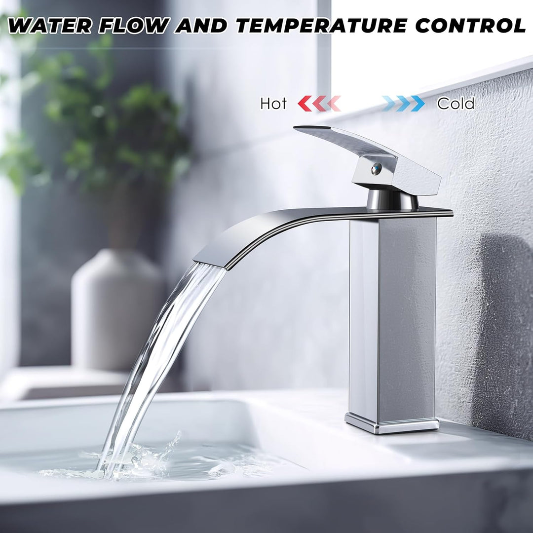 Wasserfall Wasserhahn Bad Waschtischarmatur Einhebelmischer Waschbecken Wassersparend & Spritzwasser
