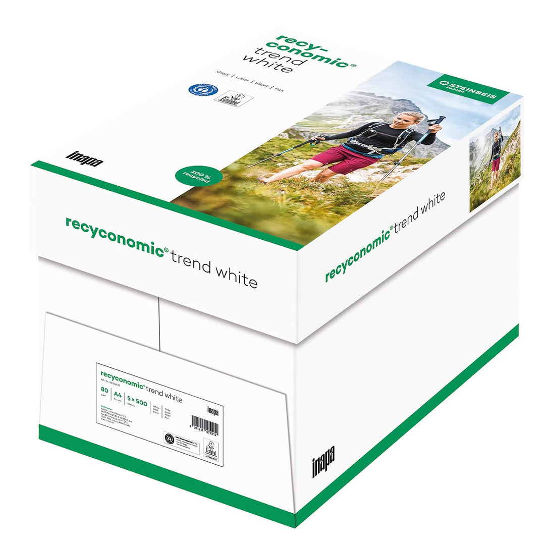 inapa Recycling-Papier, Druckerpapier Recyconomic trend white: 80 g/m², A4, 2500 Blatt (5x500), matt