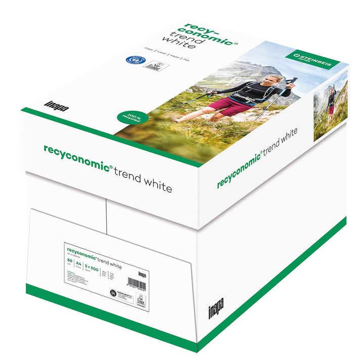 inapa Recycling-Papier, Druckerpapier Recyconomic trend white: 80 g/m², A4, 2500 Blatt (5x500), matt