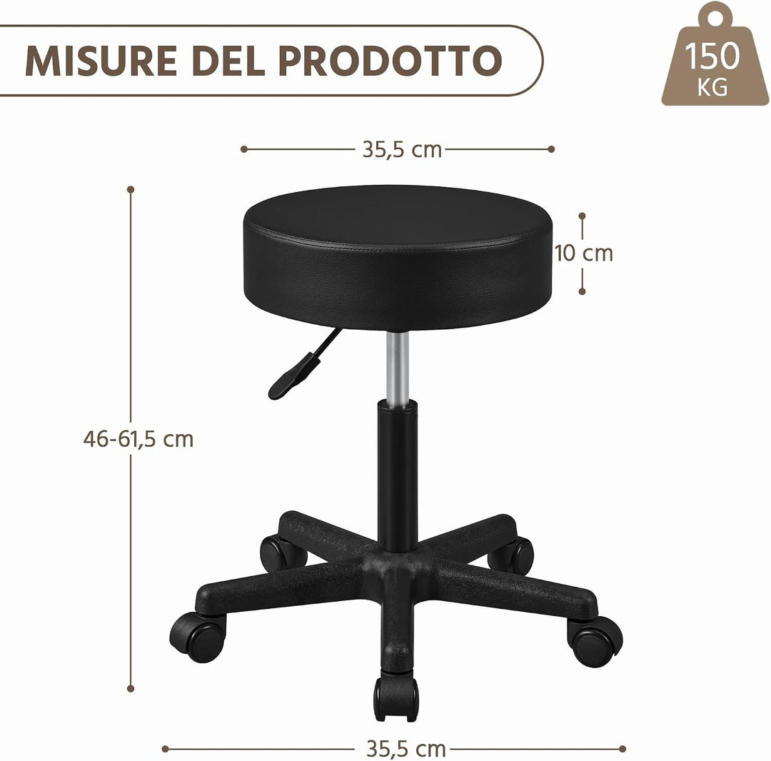 Yaheetech Rollhocker höhenverstellbar,Arbeitshocker Bürohocker 360° drehbar mit Rollen,Hocker Drehho