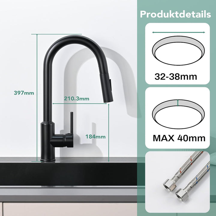 Wasserhahn Küche Küchenarmatur mit ausziehbarer Brause Spültischarmatur, ausziehbarer Wasserhahn, 36