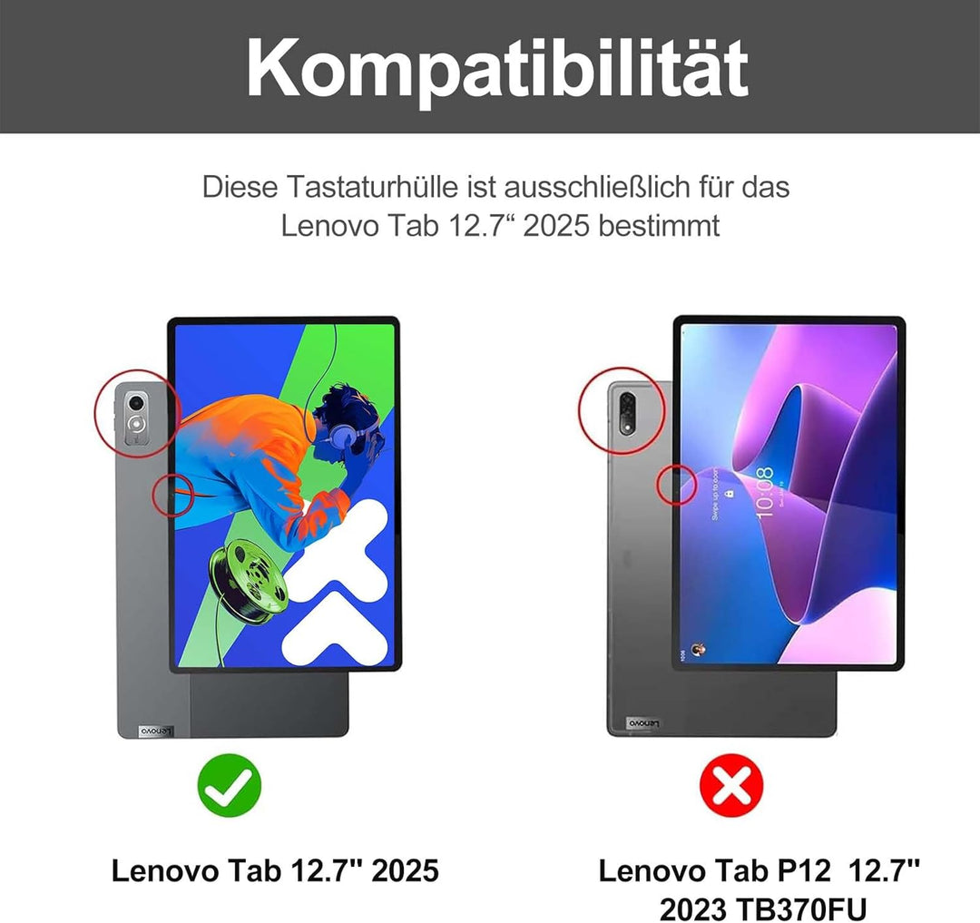 IVEOPPE Hülle mit Tastatur für Lenovo idea Tab Pro 12.7" 2025, Bluetooth Abnehmbare Magnetisch QWERT