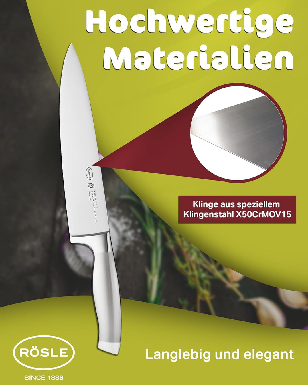 RÖSLE Kochmesser Basic Line - 20 cm hochwertiges Küchenmesser für Fleisch, Fisch, Geflügel und Gemüs