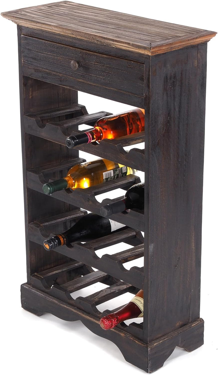 DESIGN DELIGHTS MASSIVHOLZ WEINREGAL Napoleon | 85x55cm(HxB), nostalgisches Flaschenregal mit Schubl